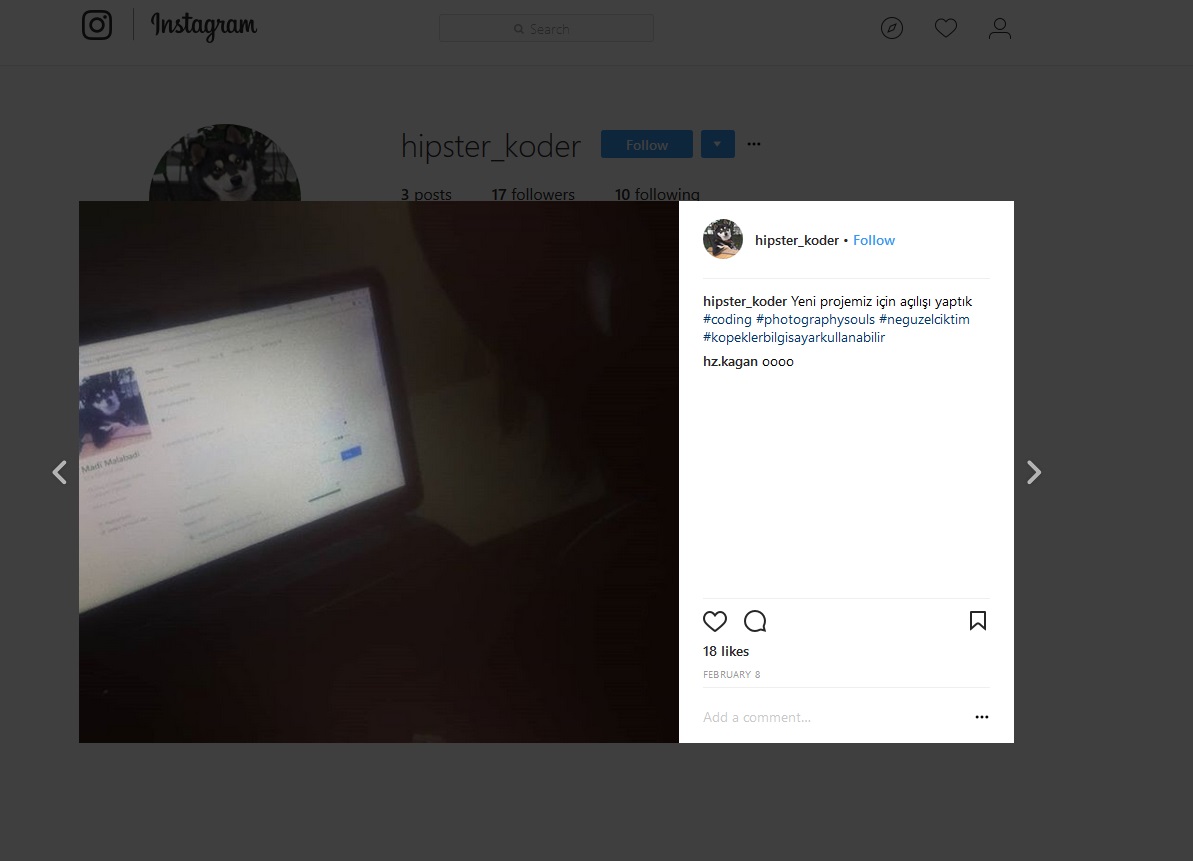 Instagram post with GitHub reference