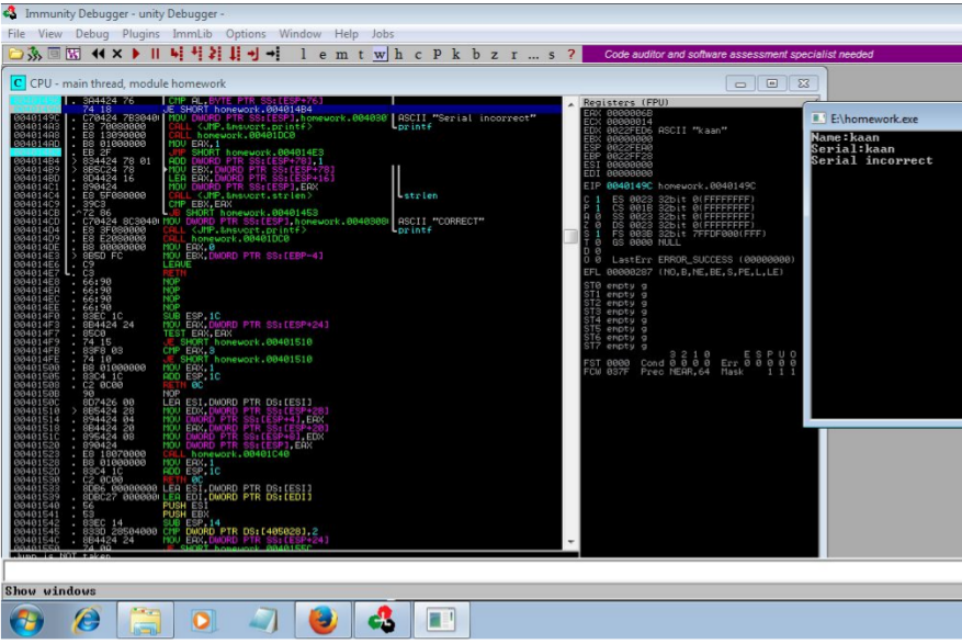 Immunity Debugger view